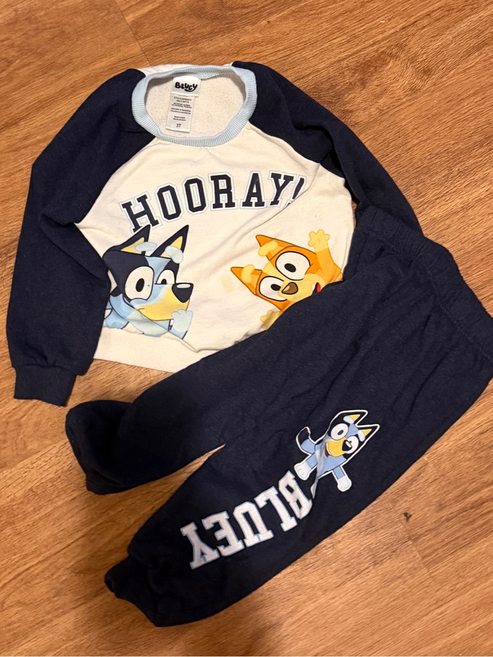 Bluey 'Hooray!' Navy and White Kids Sweatpants Set